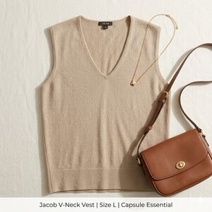 Jacob Large Taupe V-neck Knit Sweater Vest Minimalist Quiet Luxury Neutral